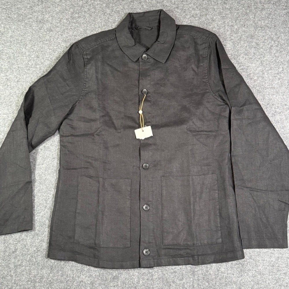 Quince Mens 100% Linen Chore Jacket Black Flax Fiber Utility Coat Medium NEW